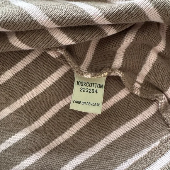 L.L. Bean 100% Cotton Striped Quarter-Zip Pullover Sweatshirt Brown Pink Small - Picture 8 of 9